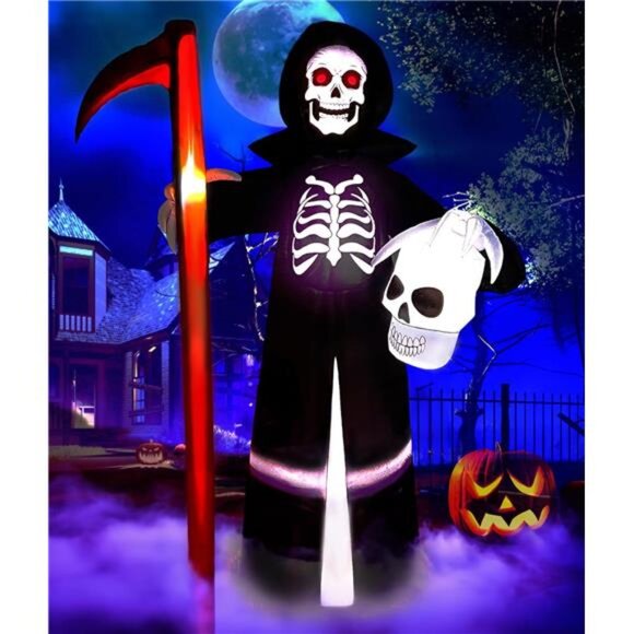 9 FT Halloween Inflatables Grim Reaper Giant Gow Up with LED Lights Up Built-in